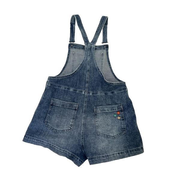 Aerie Denim Bib Overalls Shorts Floral Embroidered Pocket Size Small Romper - Picture 4 of 5